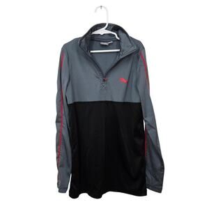 Puma Boys Long Sleeve Athletic Pullover Quarter Zip Medium 10-12 Black Gray Red